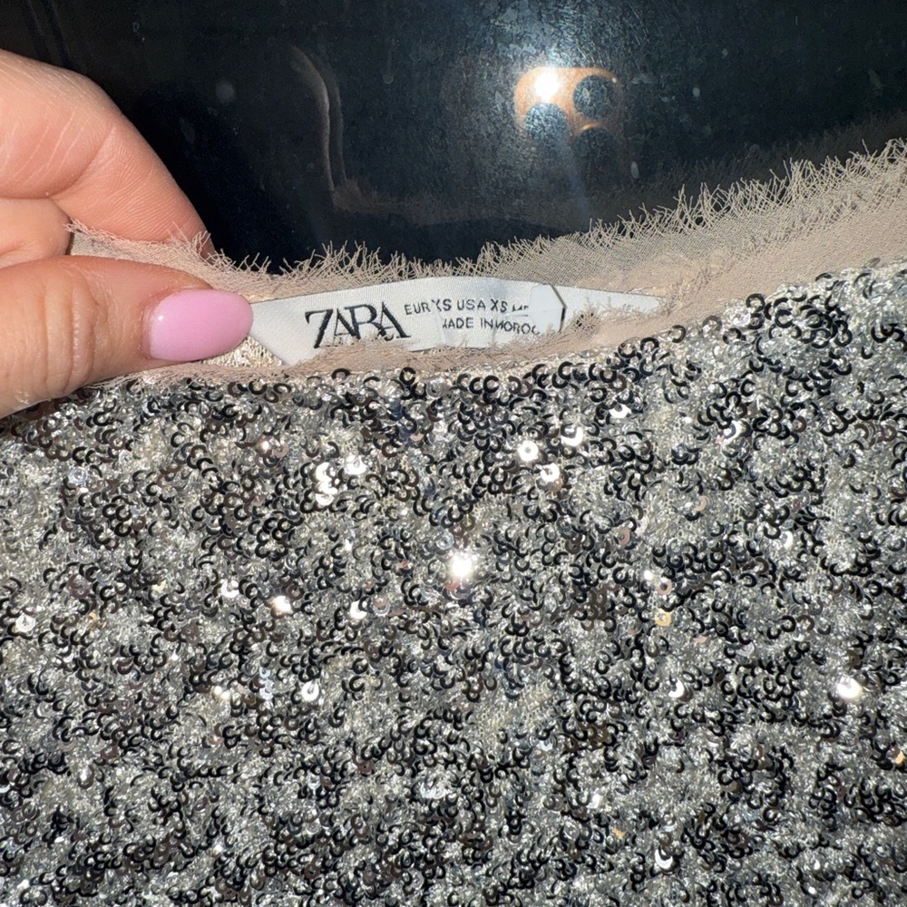Zara Silver Sequin Mini Dress with Champagne Lining - Picture 4 of 4